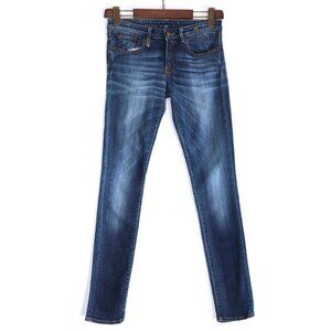 R13 Women's Size 27 Blue Skinny Jeans Low-Rise Faded 5 Pocket Slim Italian Denim